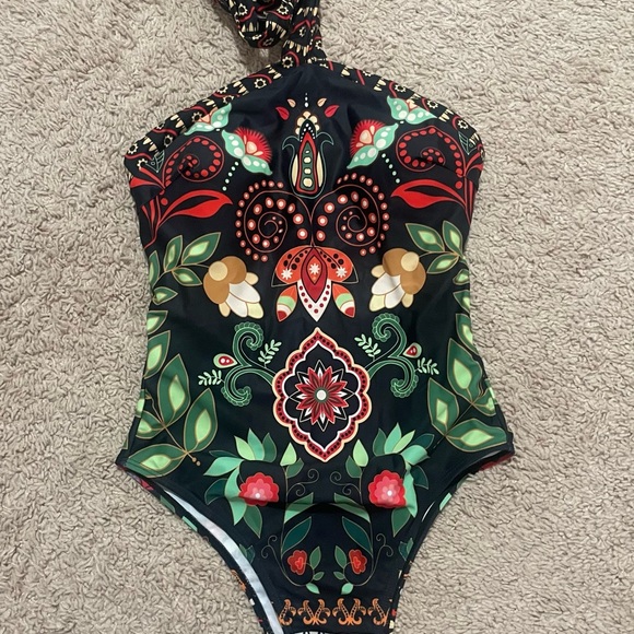 FARM Rio Other - Floral One Piece Swimsuit - Black, Red, Green